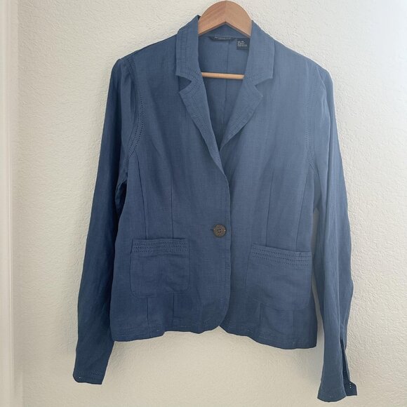 Autograph Blazer Womens 14 Blue 100% Linen Unlined Lightweight One Button Office - Picture 1 of 10